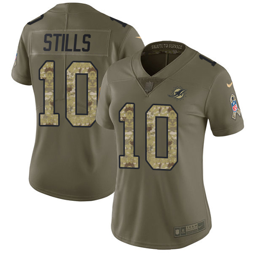 Nike Miami Dolphins #10 Kenny Stills Olive Camo Women Stitched NFL Limited 2017 Salute to Service Jersey